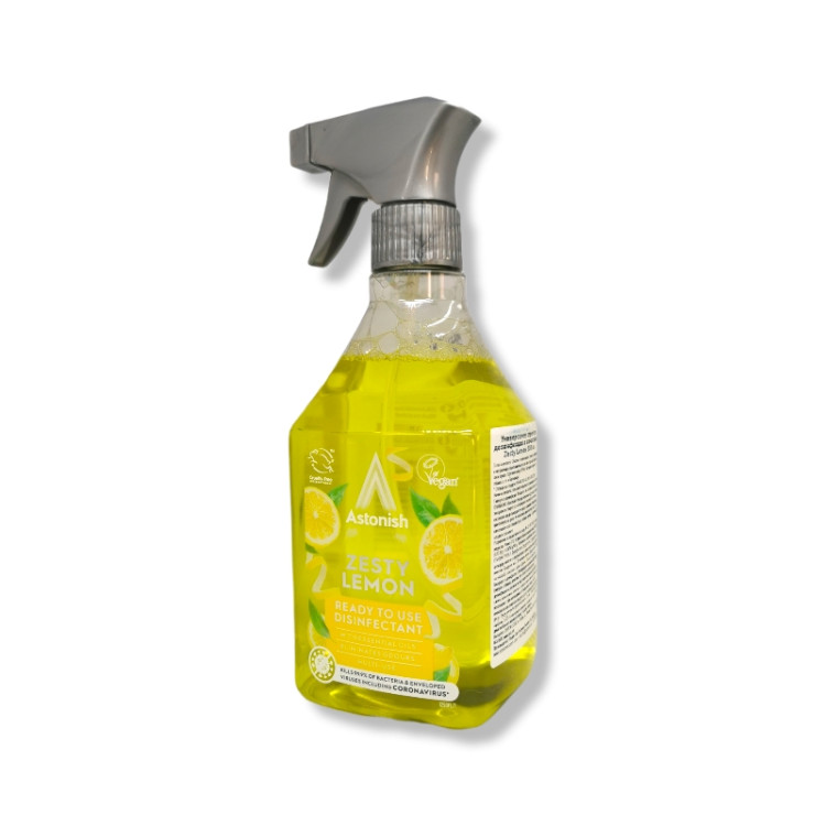 ASTONISH универсален спрей за дезинфекция на ръце и повърхности с аромат, 550мл, Lemon