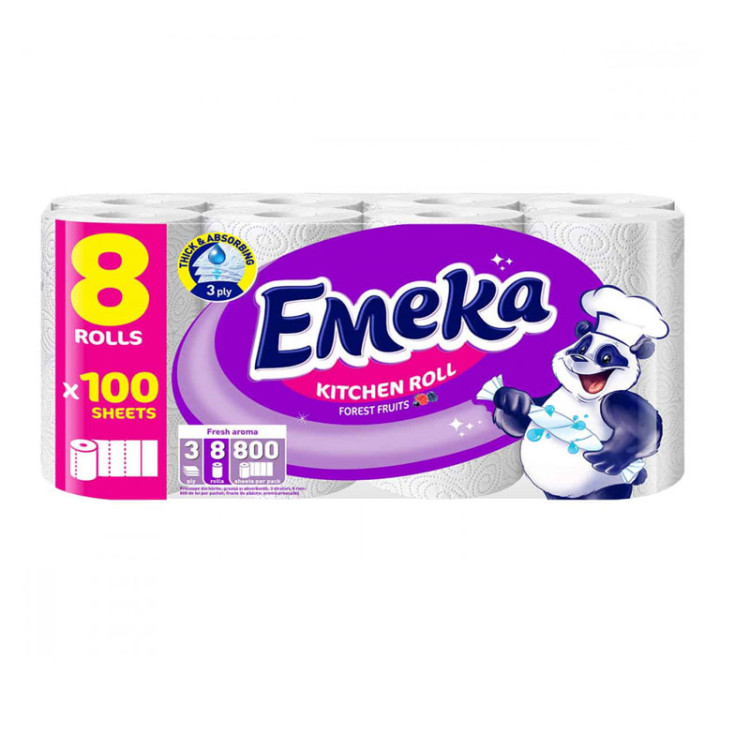 EMEKA кухненска ролка, 3 пласта, 100 къса,  8 броя х 170гр