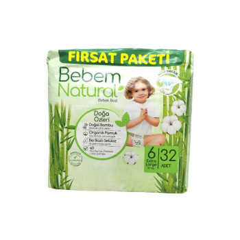 BEBEM бебешки пелени, Natural, Номер 6, 15+, 32 броя 