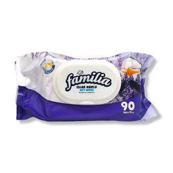 FAMILIA мокри кърпи, 90 броя, С капак, Лавандула FAMILIA мокри кърпи, 90 броя, С капак, Лавандула