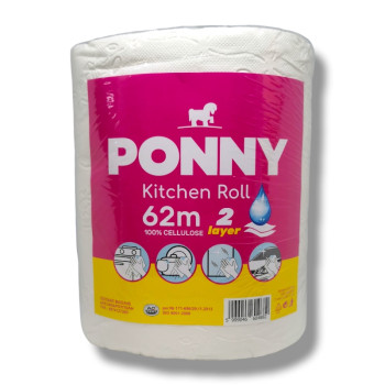 PONNY кухненска ролка, 800гр, 2 пласта, Бяла, 100% Целулоза, 62 метра