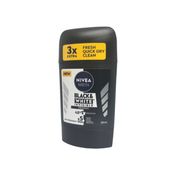 NIVEA стик дезодорант, 50мл, Мъжки, Invisible, Black & White, Original