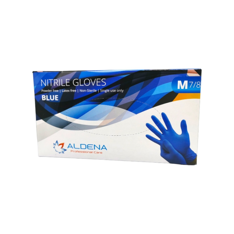 ALDENA нитрилни ръкавици, Без пудра, Сини, Рамер M, 100 броя