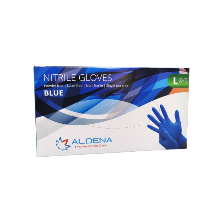 ALDENA нитрилни ръкавици, Без пудра, Сини, Рамер L, 100 броя