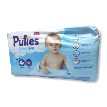 PUFIES sensitive бебешки пелени, номер 4+, 10-15кг, 50 броя PUFIES sensitive бебешки пелени, номер 4+, 10-15кг, 50 броя