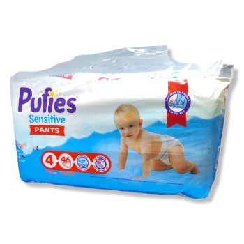 PUFIES бебешки гащички, Sensitive, номер 4, 9-15кг, 46 броя PUFIES бебешки гащички, Sensitive, номер 4, 9-15кг, 46 броя