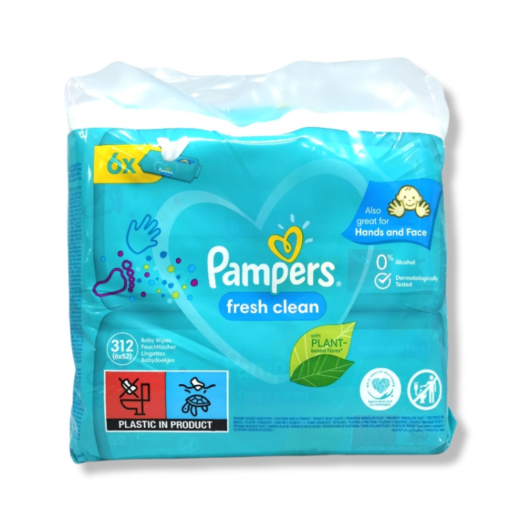PAMPERS мокри кърпи за бебета, Fresh clean, 6 х 52 броя