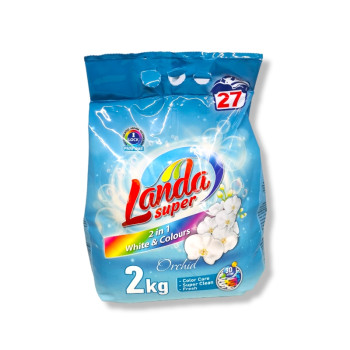 LANDA прах за пране, 2кг, 27 пранета, 2в1, Цветно и бяло пране, Орхидея LANDA прах за пране, 2кг, 27 пранета, 2в1, Цветно и бяло пране, Орхидея