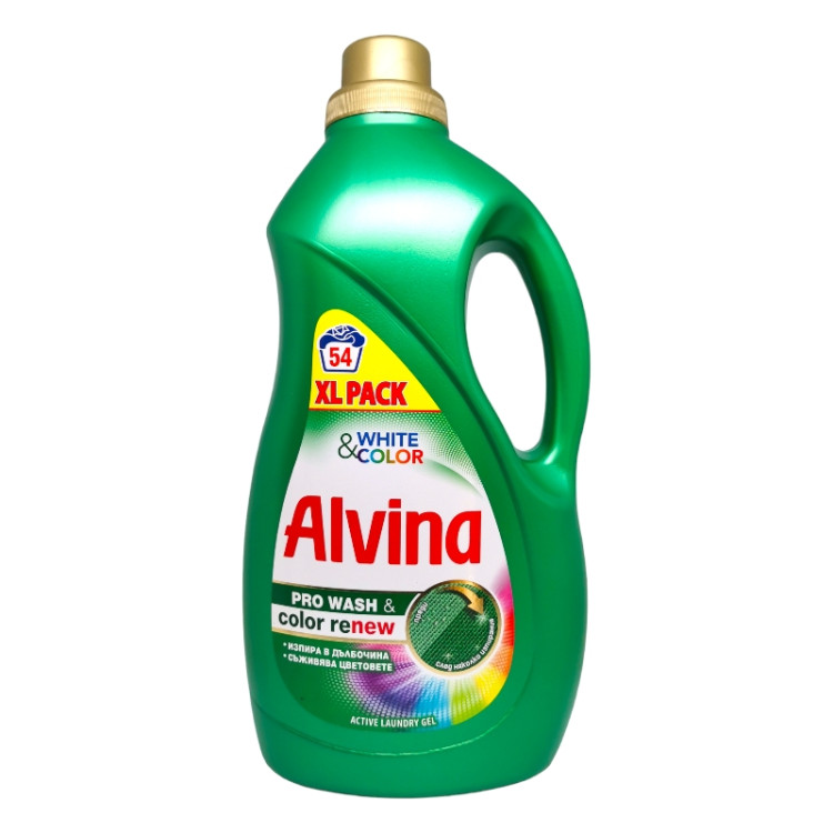 ALVINA течен перилен препарат, Бяло и цвето пране, 54 пранета, 2750мл