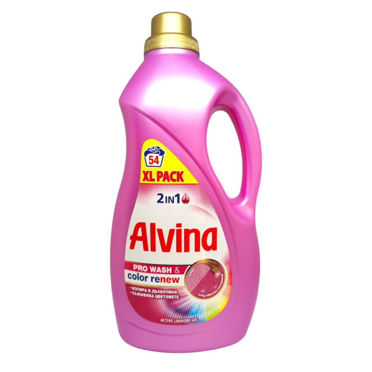 ALVINA течен перилен препарат, 54 пранета, 2700мл, 2в1, Цветно и бяло  пране, Fabric Care