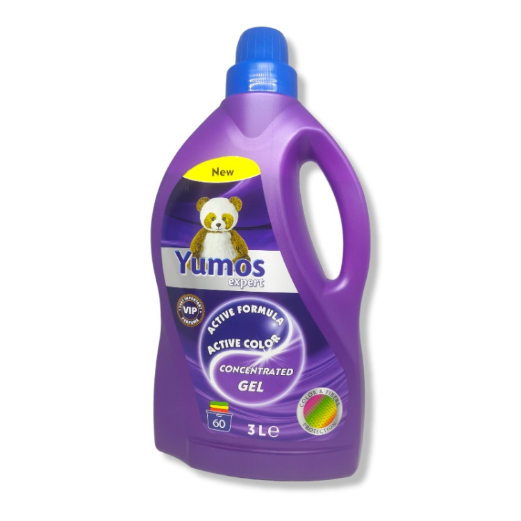 YUMOS течен перилен препарат, 3 литра, 60 пранета, За цветно пране, Active color