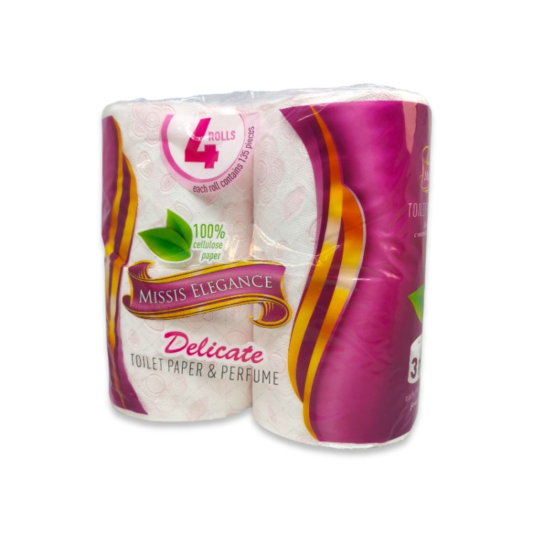 MISSIS ELEGANCE тоалетна хартия, Ароматизирана, 4 броя х 75гр, Розова