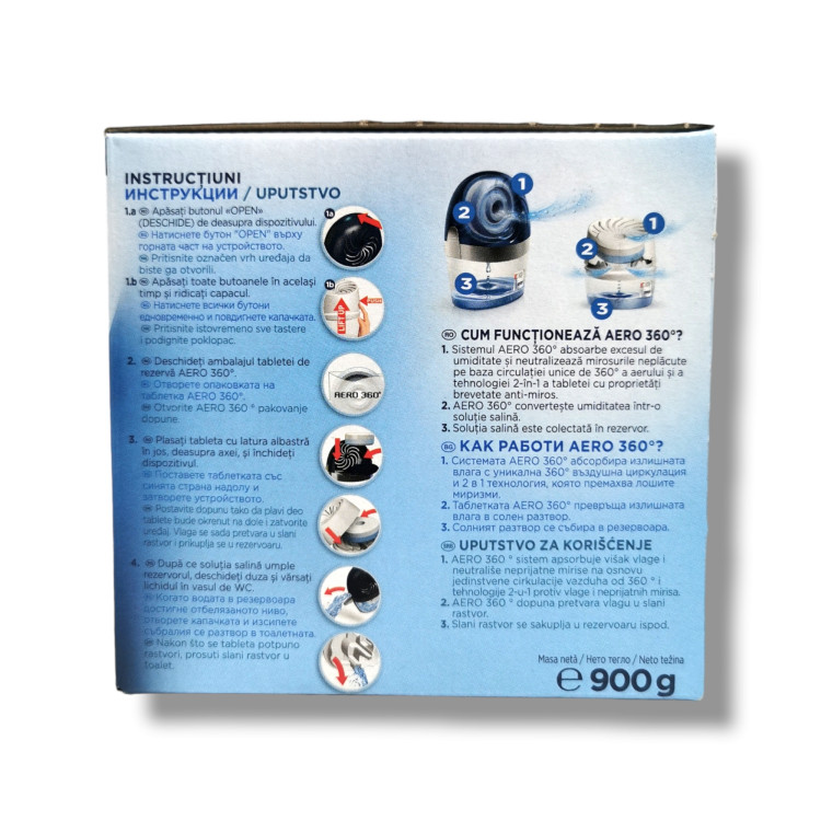 CERESIT таблетки за влагоабсорбатор, Aero 360, 2в1 влага и миризми, 2х450гр, Водопад