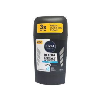 NIVEA стик дезодорант, 50мл, Мъжки, Invisible, Black & White, Fresh NIVEA стик дезодорант, 50мл, Мъжки, Invisible, Black & White, Fresh