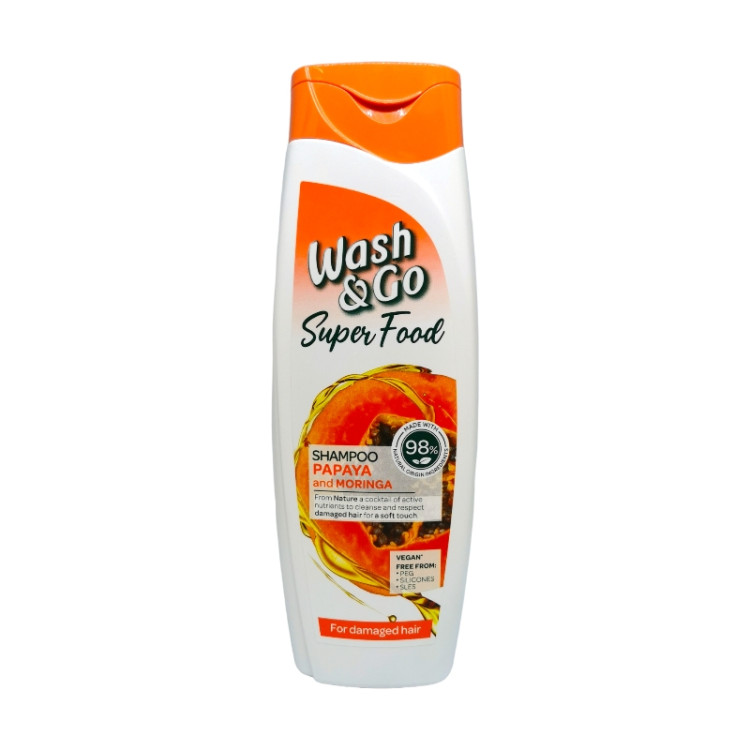 WASH&GO шампоан за коса, Super food, 400мл, Papaya & Moringa