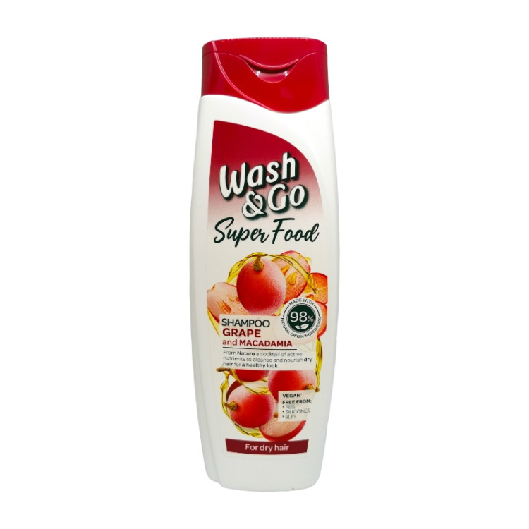 WASH&GO шампоан за коса, Super food, 400мл, Grape and Macadamia