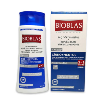 BIOBLAS шампоан за коса, Zinc+Menthol, Против косопад и пърхот с цинков пиритион, ментол, 360мл BIOBLAS шампоан за коса, Zinc+Menthol, Против косопад и пърхот с цинков пиритион, ментол, 360мл