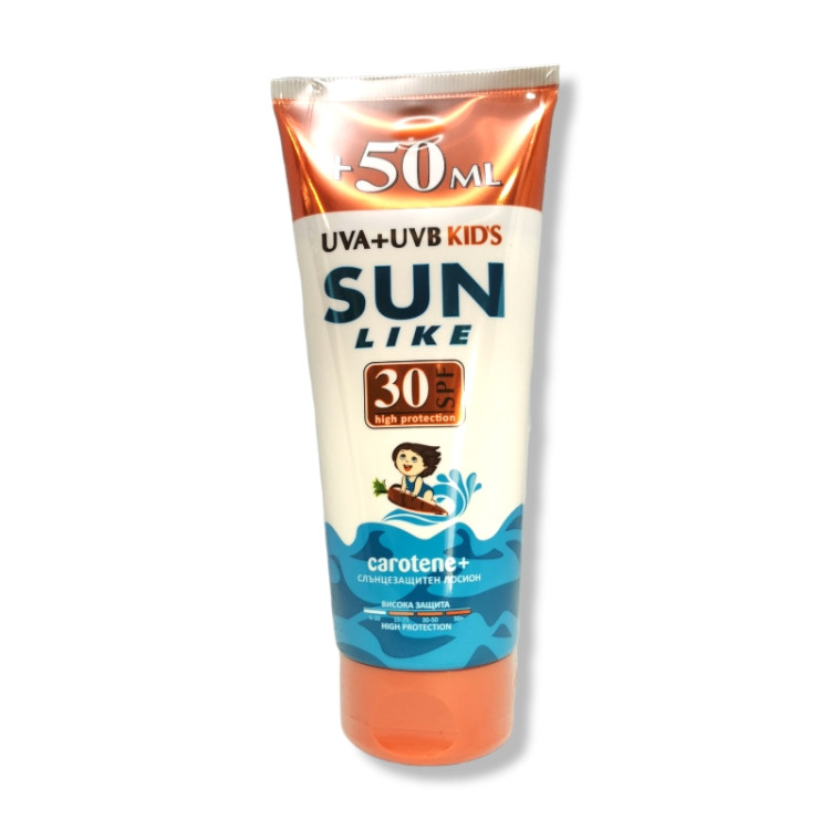 SUN LIKE слънцезащитен лосион, Туба, За деца, Без парабени, SPF 30, 150мл