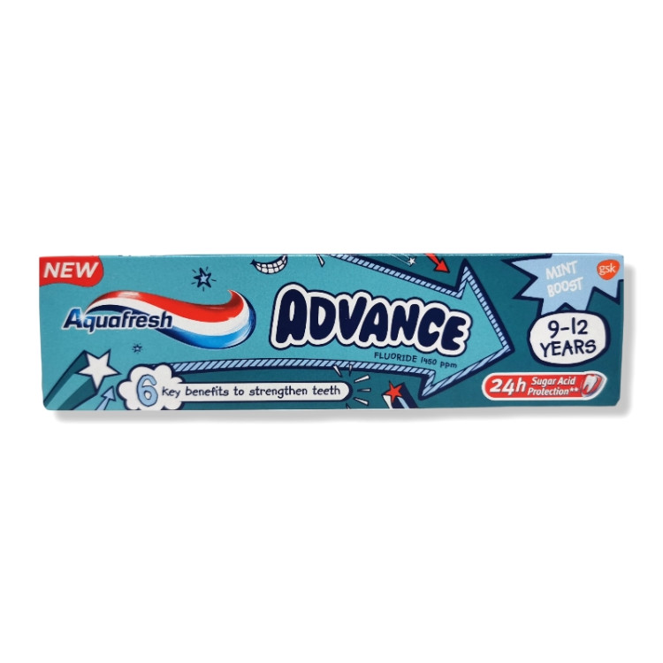 AQUAFRESH паста за зъби, Детска, Advance, 9-12 години, 50мл