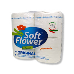 SOFT FLOWER тоалетна хартия ароматизирана, Classic, Бяла, 3 пласта, 4 броя, 330 къса, 800гр