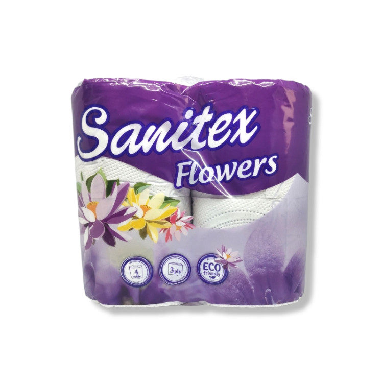 SANITEX тоалетна хартия, 3 пласта, 4 броя х 65гр, Flowers