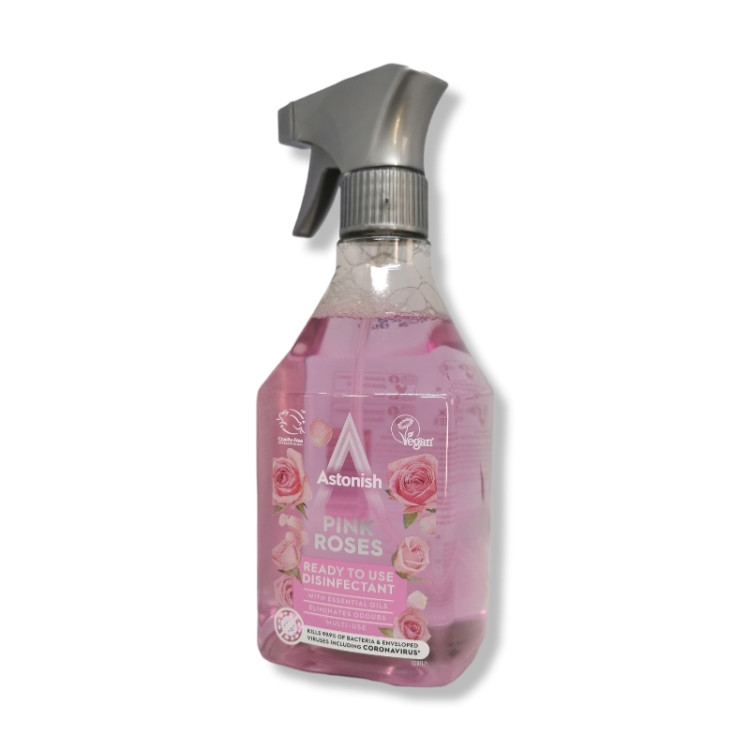 ASTONISH универсален спрей за дезинфекция на ръце и повърхности с аромат, 550мл, Pink Roses
