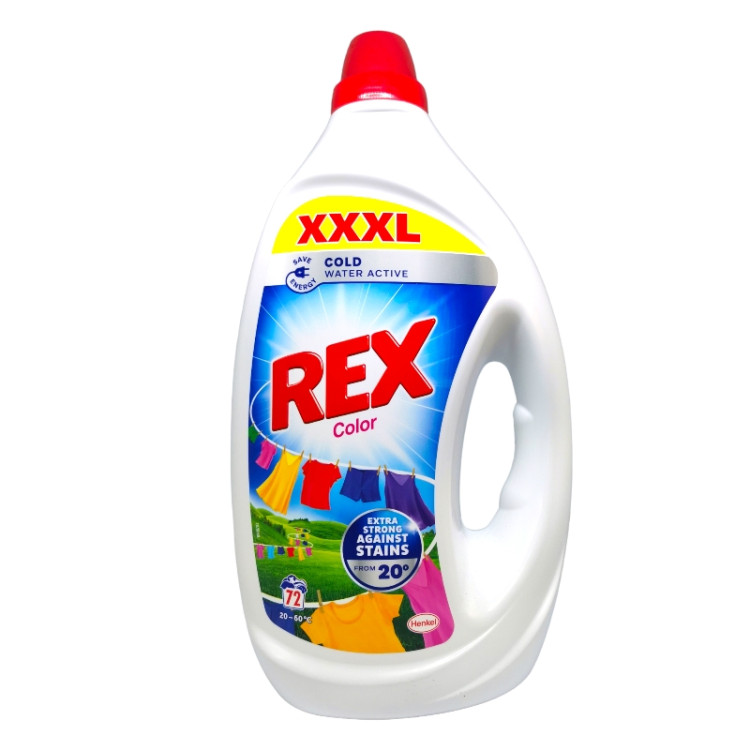 REX течен перилен препарат, 72 пранета, 3.24литра, Цветно пране