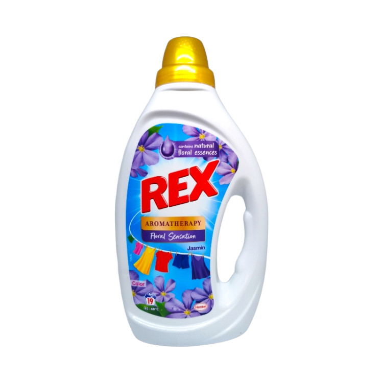 REX течен перилен препарат, 19 пранета, 855мл, Цветно пране, Жасмин