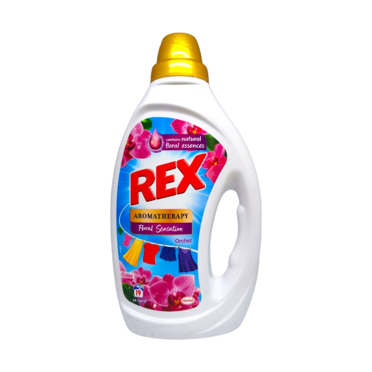 REX течен перилен препарат, 19 пранета, 855мл, Цветно пране, Орхидея