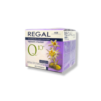 REGAL Q10 крем за лице против бръчки нощен, За нормална към суха кожа, Еделвайс и баобаб REGAL Q10 крем за лице против бръчки нощен, За нормална към суха кожа, Еделвайс и баобаб