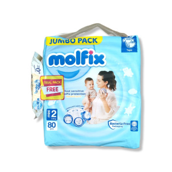 MOLFIX бебешки пелени, Номер 2, 3-6 кг, 68 броя MOLFIX бебешки пелени, Номер 2, 3-6 кг, 68 броя