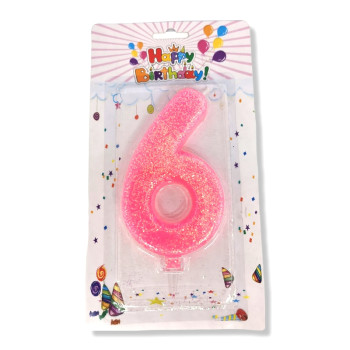 HAPPY BIRTHDAY свещ число за рожден ден, 6, 1 брой 