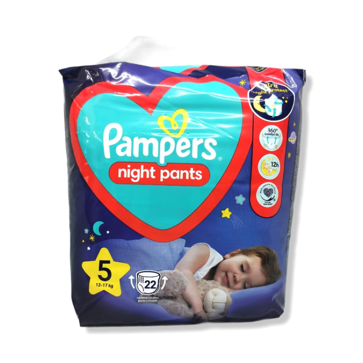 PAMPERS бебешки гащички, Night Pants, Номер 5, 12-17кг, 22 броя PAMPERS бебешки гащички, Night Pants, Номер 5, 12-17кг, 22 броя