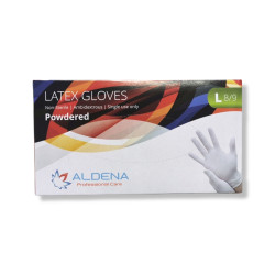 ALDENA латексови еднократни ръкавици с талк, Бели,Размер L, 100 броя