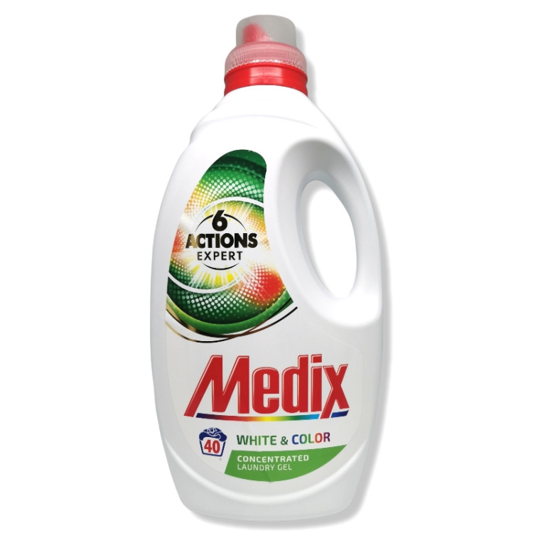 MEDIX течен перилен препарат, 6 actions expert, 40 пранета, 2200мл, Бяло и цветно пране