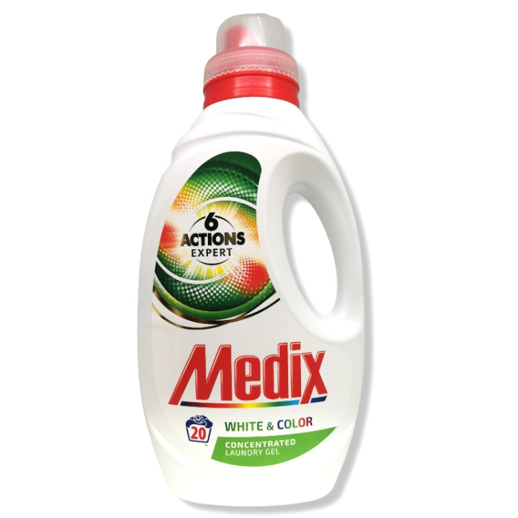 MEDIX течен перилен препарат, 6 actions expert, 20 пранета, 1100мл, Бяло и цветно пране