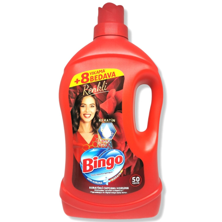 BINGO течен перилен препарат, 50 пранета, 3 литра, Цветно пране, Renkli