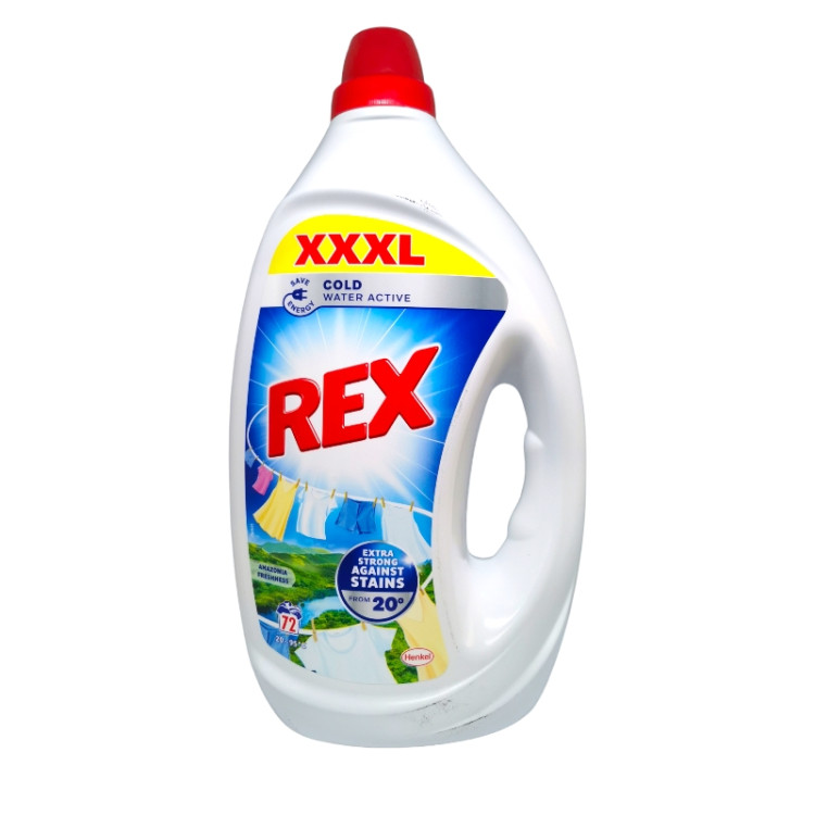 REX течен перилен препарат, 72 пранета, 3.24литра, Бяло пране, Амазония фреш