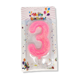 HAPPY BIRTHDAY свещ число за рожден ден, 3, 1 брой 