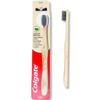 COLGATE четка за зъби, Бамбукова дръжка, Slim-tip, Charcoal, Soft, 1 брой COLGATE четка за зъби, Бамбукова дръжка, Slim-tip, Charcoal, Soft, 1 брой