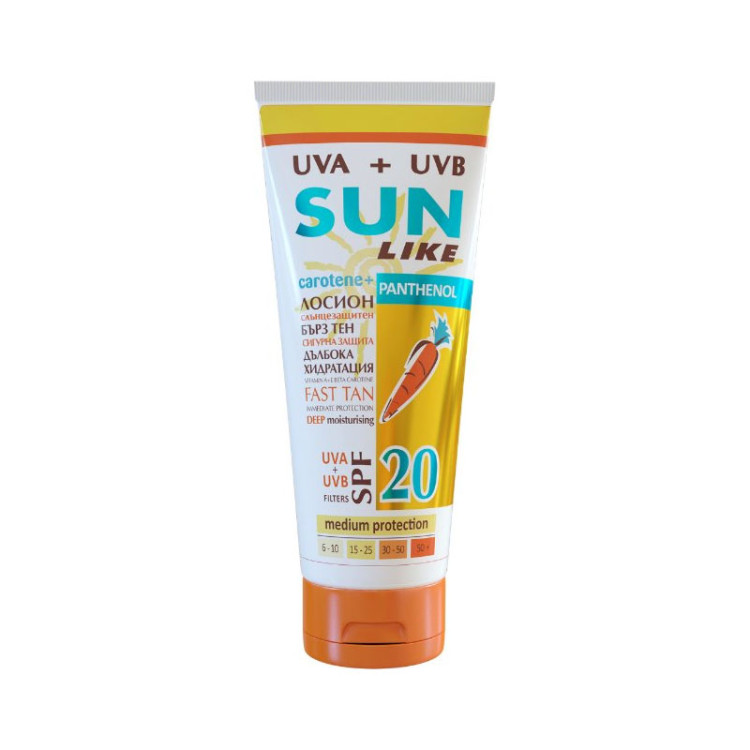 SUN LIKE слънцезащитен лосион, Panthenol, Туба, SPF 20, 200мл