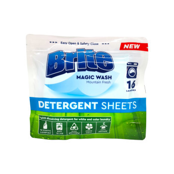 BRITE перилен препарат ленти, Magic wash, 16 пранета, Mountain fresh, Универсално пране BRITE перилен препарат ленти, Magic wash, 16 пранета, Mountain fresh, Универсално пране