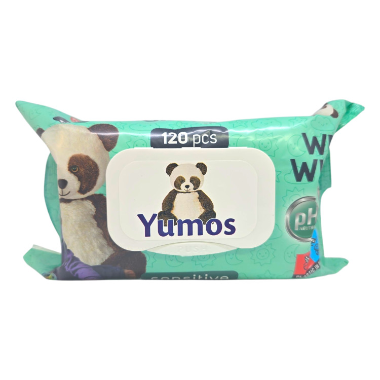 YUMOS мокри кърпи, Сензитив, 120 броя, Зелени