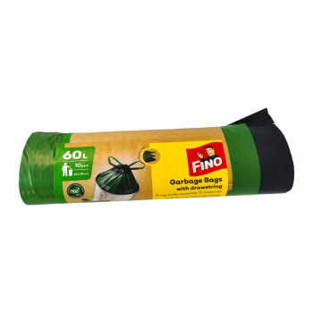 FINO торби за смет с връзки, Green, 10 броя, 63х70см, 60 литра FINO торби за смет с връзки, Green, 10 броя, 63х70см, 60 литра