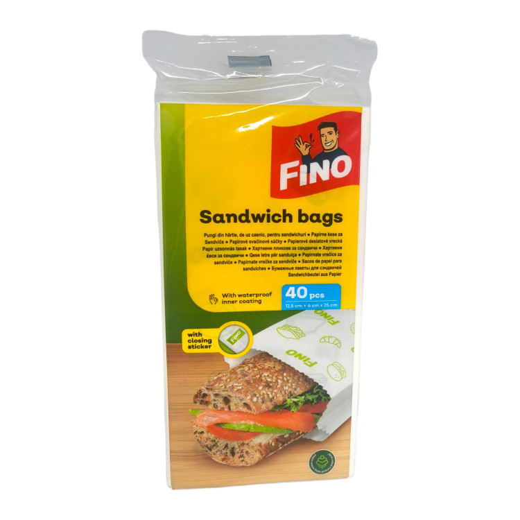 FINO хартиени пликчета за сандвичи, 40бр, 12,5см+6см х 25см, 1 брой 