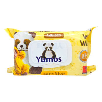 YUMOS мокри кърпи, Сензитив, 120 броя, Жълти