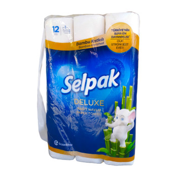 SELPAK кухненска ролка, Deluxe, 3 пласта, Бяла, 12 броя х 135 грама
