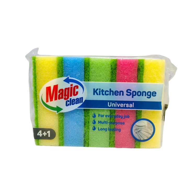 MAGIC CLEAN гъби за миене на съдове, Универсални, 4+1 броя