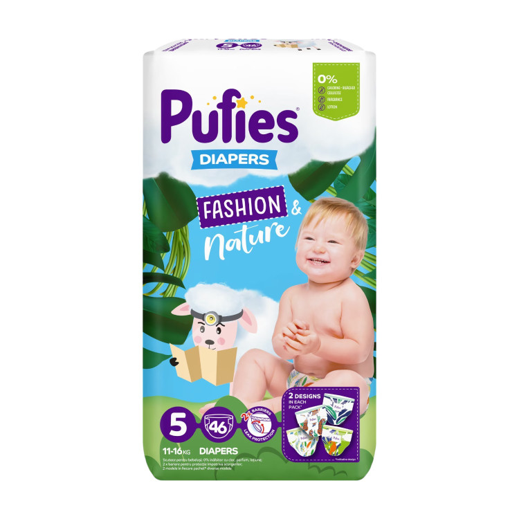 PUFIES бебешки пелени, Fashion & Nature, номер 5, 11-16кг, 46 броя