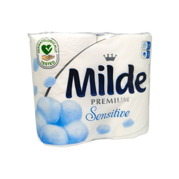 MILDE тоалетна хартия, Без аромат, Sensitive, 4 броя Х 100гр